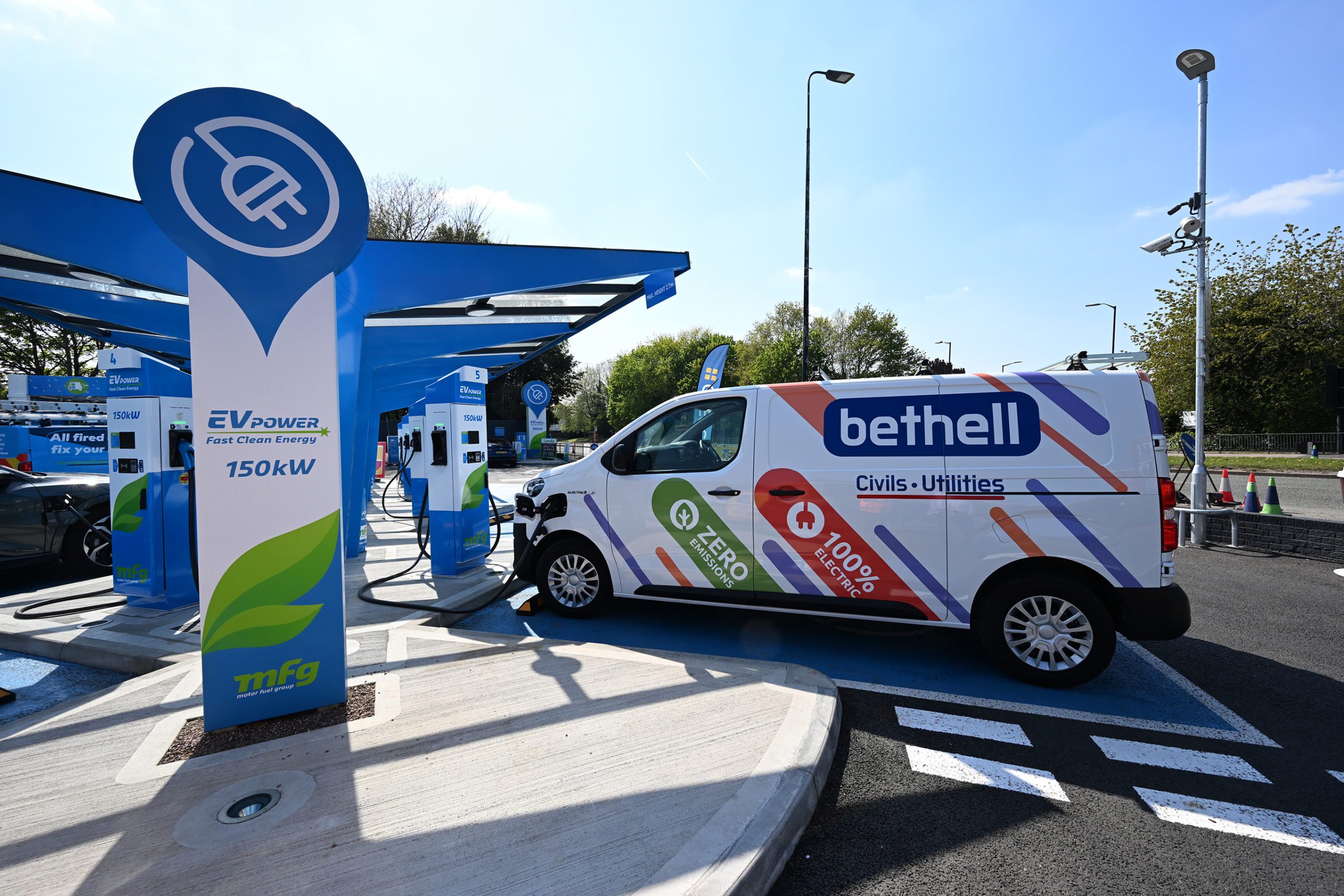 Bethell van charging at a fuel station forecourt