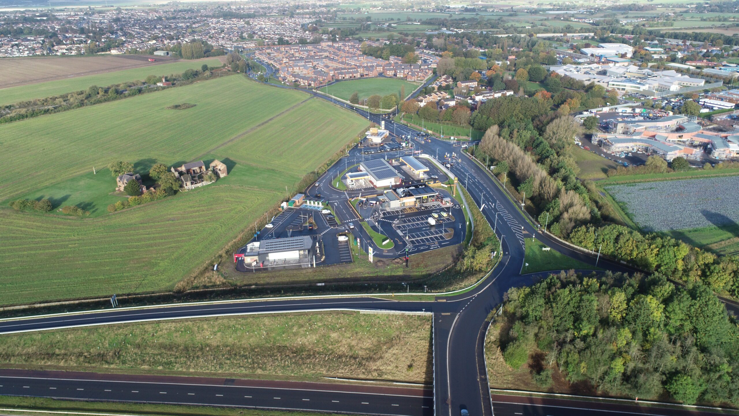 Aerial view of a Euro Garages forecourt