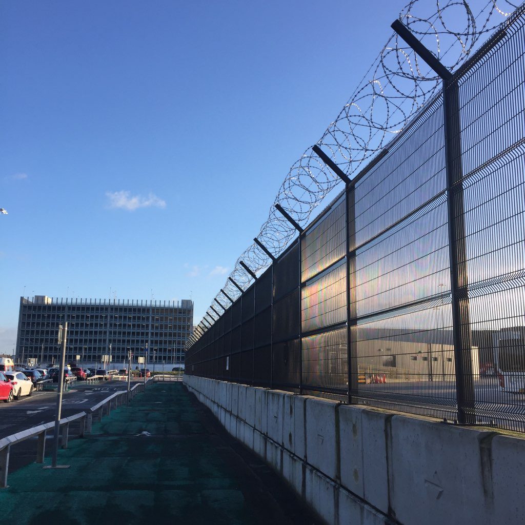 Security fencing at a Manchester Airport car park
