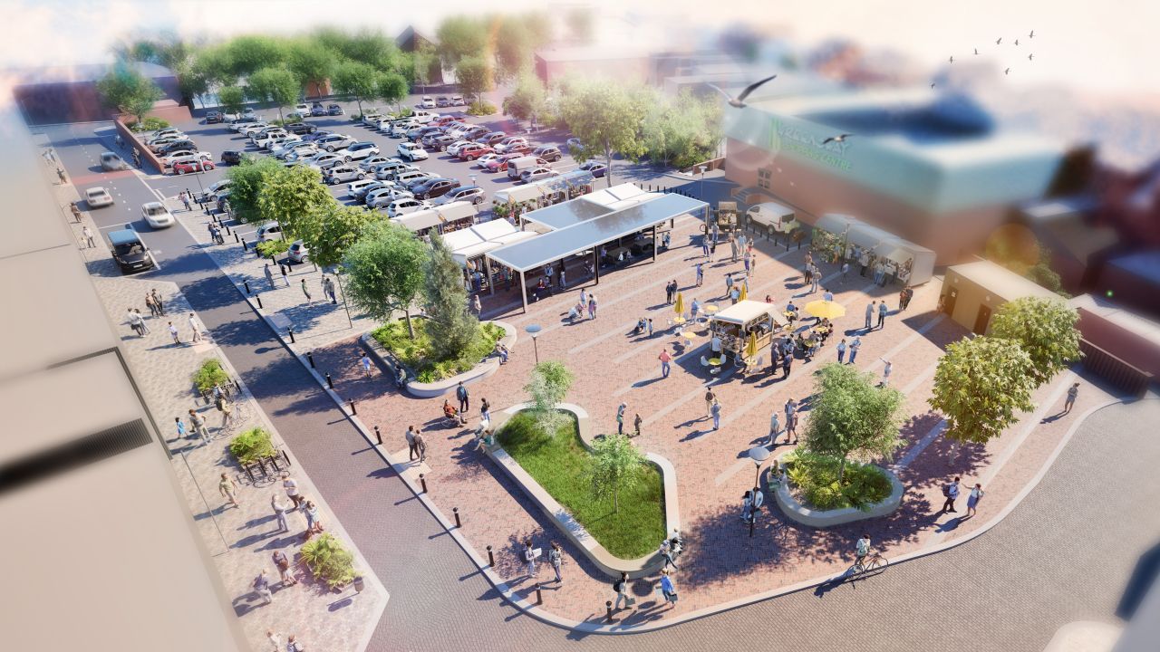 Top down artist's impression of a town square