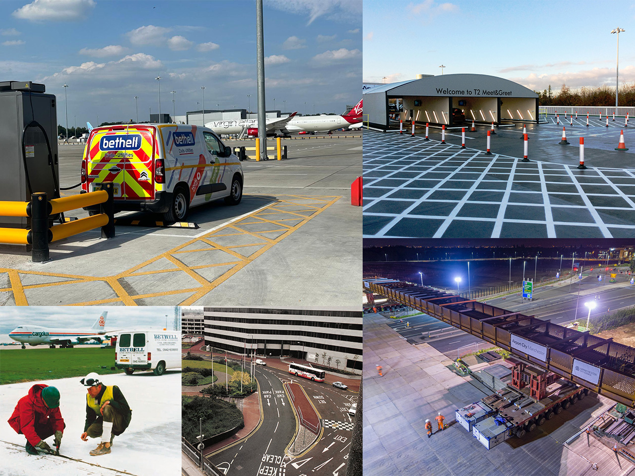 A collage of various airport infrastructure upgrade projects