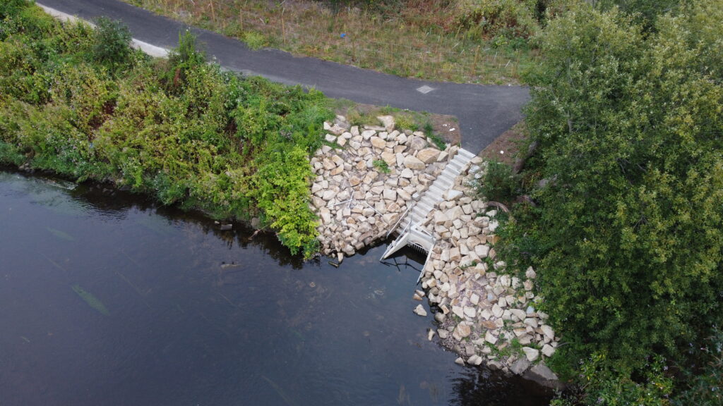 An outfall connecting to a river
